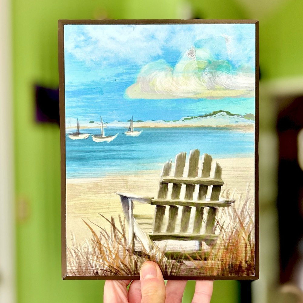 🛍️ Tranquil Beach Chair and Sailboats Wall Art